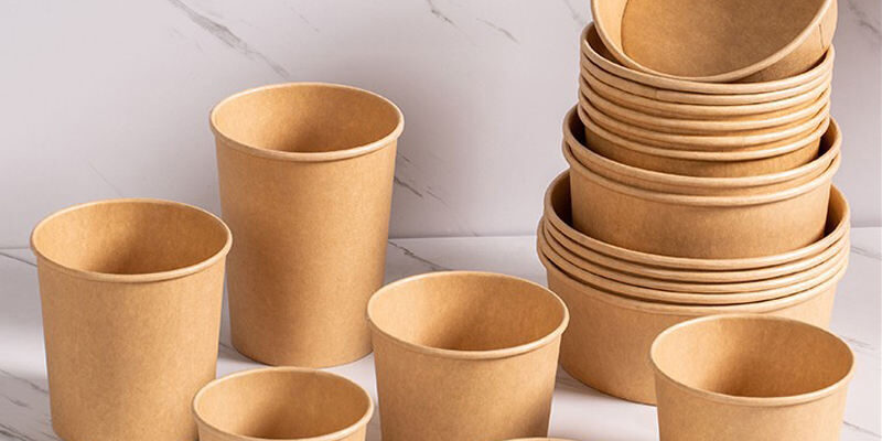 Kraft paper food bowl and soup cup with lids for takeaway meals