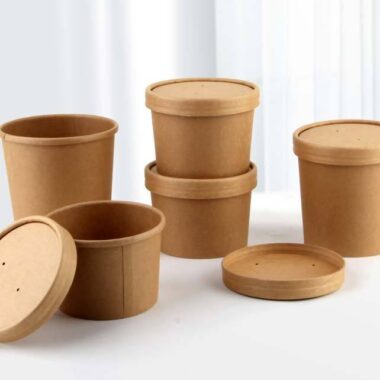 Kraft paper food bowl and soup cup with lids for takeaway meals